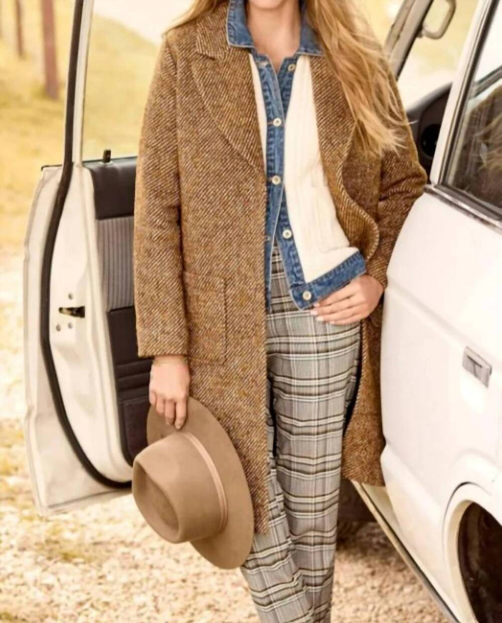 NEW TRIBAL tweed duster coat in mocha brown